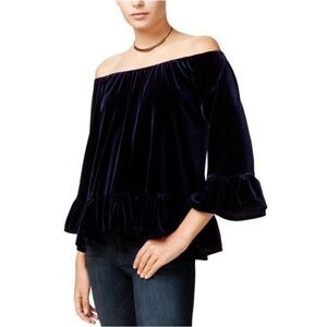Sanctuary Clothing Women Julia Velvet Pullover Blouse Blue Size S